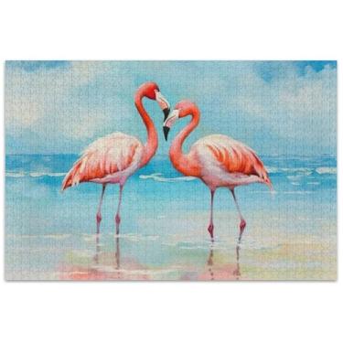 Imagem de Flamingos Praia Aquarela Adultos Quebra-cabeça 500 Peças Pintura Animal Puzzles Exclusivos para Adultos Elefantes Brancos Presentes