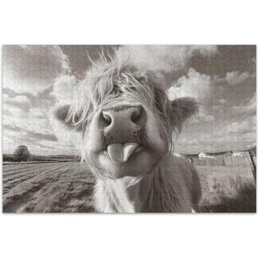 Imagem de Quebra-cabeça engraçado vaca Highland preto branco adulto 1000 peças pintura animal arte personalizado difícil quebra-cabeças presentes para amantes de quebra-cabeça, 75 x 40 centímetros