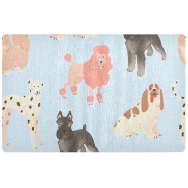Imagem de TSENQUE Capacho personalizado com estampa de cães poodle aquarela engraçado à prova d'água tapete de boas-vindas interno antiderrapante tapete de porta externo lavável 81 cm x 50 cm