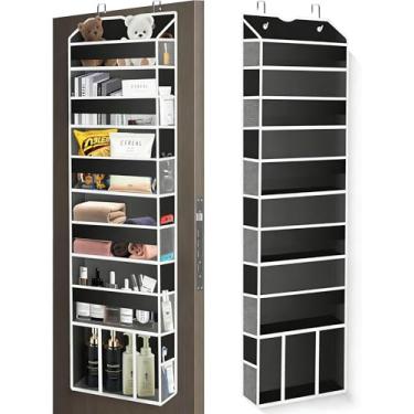 Imagem de XiflLife Organizador de armário sobre a porta, 6 caixotes e 12 bolsos laterais, organizador de pendurar, organizador de carga anti-inclinação de 22,7 kg e armazenamento com janela transparente para