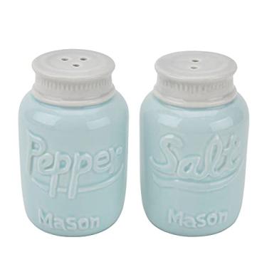 Imagem de Conjunto de saleiro e pimenteiro rústico Farmhouse – conjunto vintage de saleiro e pimenteiro de cerâmica – dispensador de pote decorativo retrô chique para cozinha