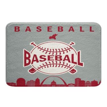 Imagem de Erosebridal Capacho de beisebol infantil 50,8 cm x 81,32 cm, tapete de banheiro de beisebol cidade esportes jogos de bola tapete de banho para meninos adolescentes adultos, silhueta de edifício da