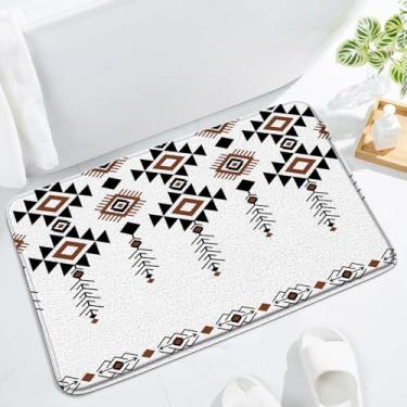 Imagem de LAEDCIITI Tapete de banho boho asteca ocidental listras geométricas abstratas tribal étnico sudoeste vintage retrô nativo americano navajo branco absorvente tapete de quarto cozinha vaso sanitário