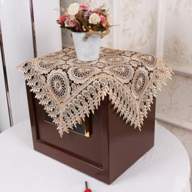 Imagem de Wuluwala Toalha de mesa de cabeceira quadrada pequena floral capa de mesa de cabeceira de pano estilo francês com acabamento de renda para quarto, cômoda, festa, cozinha, decoração de casa, amarelo