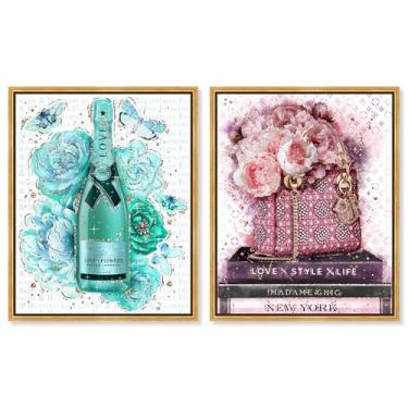 Imagem de Blush Parisian Glam Canvas Print Glam Wall Decor Conjunto de 2 por Art Remedy, moldura dourada, 40,6 x 50,8 cm