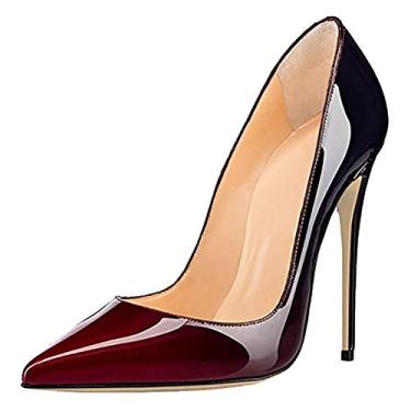Imagem de Sapato social feminino Coleter bico fino com estampa de animal patenteado salto alto, Gradient Wine to Black With 12cm Heel Height, 11
