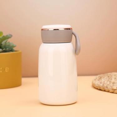 Imagem de Garrafa Térmica de Aço Inox 304, 300ml, Isolamento Térmico, Tampa com Alça de Silicone, Base Antiderrapante, Compacta e Portátil | Bebidas Quentes e Frias (Branco)