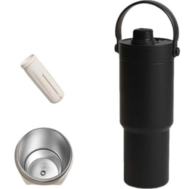 Imagem de Copo de água isolado de 740 ml - adequado para porta-copos, copo à prova de vazamento - feito de aço inoxidável reutilizável e cerâmica como forro - presente para homens e mulheres. (forro de aço