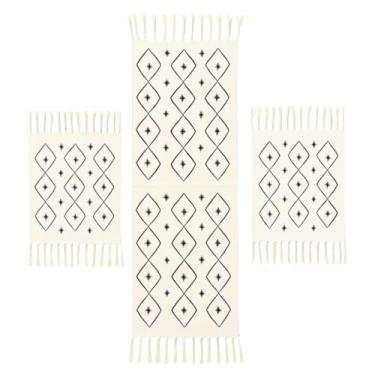 Imagem de Kit Tapete Cozinha Algodão Artesanal com Passadeira Geométrica 3 Peças Decorativo(Star PR)