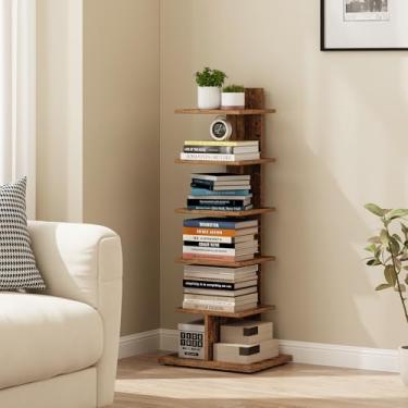 Imagem de TUTOTAK Estante estreita, estante de 6 camadas, prateleira de livros lombada para espaços pequenos, prateleira de canto para sala de estar, escritório, escritório, entrada, marrom rústico BS06BB016