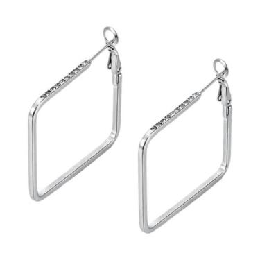 Imagem de Brincos De Argola Geométricos Quadrados Com Strass Banhados a Ouro Par