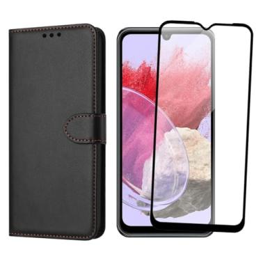 Imagem de Capa Carteira Flip Case para Samsung Galaxy M34 com Película de Vidro Temperado 3D, Proteção de Câmera, Preto