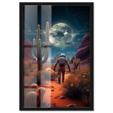 Imagem de Desert Planet Drifter Shadowbox Print Astronaut Wall Art por Art Remedy, moldura preta, 28 x 40 cm