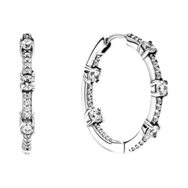 Imagem de Brincos De Argola Femininos Em Prata 925 Com Pingente Em Forma De Cora