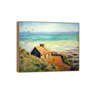 Imagem de Claude Monet Famosa impressão em tela de parede pronta para pendurar efeito matinal pintura de moldura de madeira para decoração de sala de estar 90 x 108 cm 35 x 42 pol