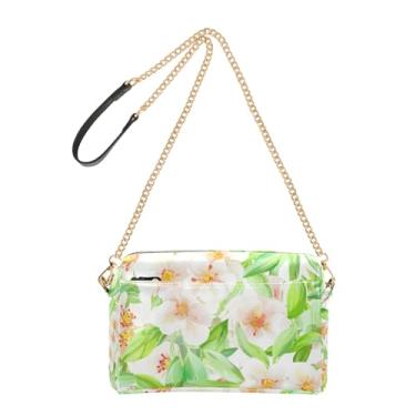 Imagem de Joitme Bolsa transversal para mulheres, bolsa para celular, alça de corrente de couro PU, bolsa de ombro floral pastel verde