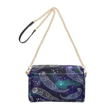 Imagem de Joitme Otters Bolsa tiracolo azul marinho azul marinho bolsa feminina de couro PU bolsa de ombro alça de corrente bolsa para celular fofa