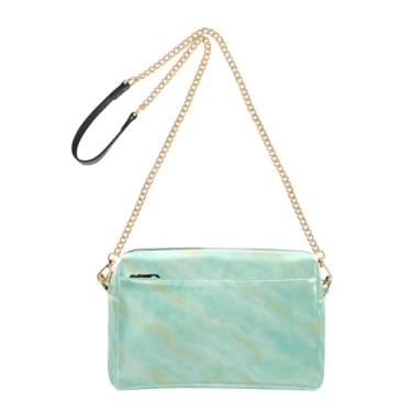 Imagem de Joitme Bolsa tiracolo feminina chique verde pastel azul-petróleo bolsa para celular bolsa de ombro de couro PU com alça de corrente