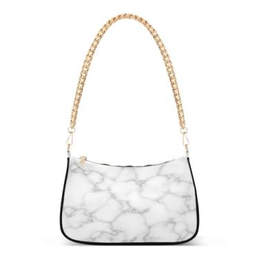 Imagem de Bolsa de ombro com corrente de ombro cinza mármore branco, bolsa Hobo feminina, bolsa de mão média moderna para todos os dias ou à noite