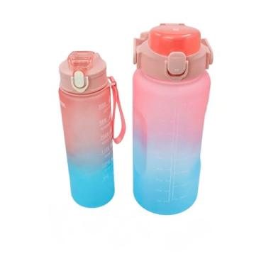 Imagem de Garrafa Galão de Agua 2L e 900ml Degrade Com Figurinhas Adesivos 3D