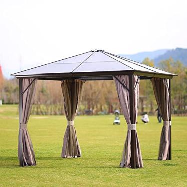 Imagem de CMOLVUR Gazebo de policarbonato de alumínio com capota rígida de 3 x 4 m, tenda de cobertura externa para pátio, com rede mosquiteira e cortina de privacidade, quintal, gramados de deck