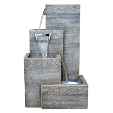 Imagem de Fonte de Água Grande Chafariz Com Iluminação LED, Decoração com Cascata (Cinza)