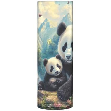 Imagem de Lindo filhote de panda primavera paisagem vaso cilíndrico vaso de flores vasos de plástico personalizado impressão quarto decoração de casa, 30 cm x 9,9 cm