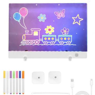 Imagem de Prancheta de desenho de LED recarregável com 7 cores e 5 modos, quadro de acrílico apagável a seco de 25,4 cm × 35,5 cm para crianças com suporte removível, quadros de notas de LED Doodle Glow para