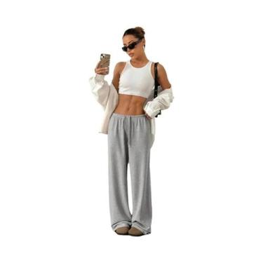 Imagem de Nova moda feminina cor sólida casual solta calças de perna larga - oth