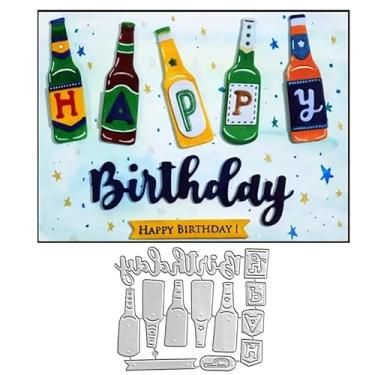 Imagem de Garrafas de feliz aniversário, moldes de metal, moldes de corte de feliz aniversário, estênceis cortados para cartões de scrapbook, álbum de fotos, moldes decorativos de papel em relevo para fazer