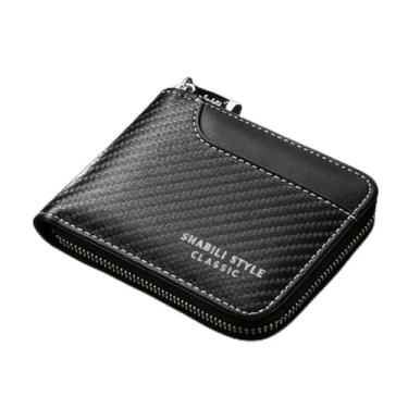 Imagem de Carteira masculina dobrável de couro curta, carteira essencial moderna (preto)