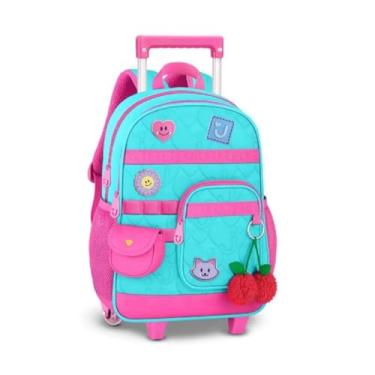 Imagem de Mochila Carrinho Juju Teofilo Bolsa Escolar Infantil Meninas com Chaveiro (Verde)