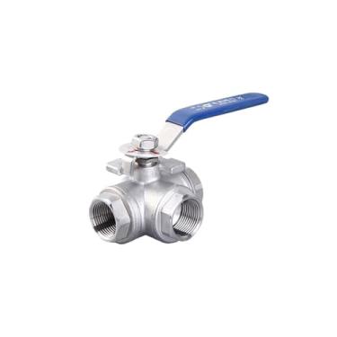 Imagem de VTGVVVTR 1/10.2 cm 3/20.3 cm 1/5.1 cm 2.5 cm 1-1/5.1 cm 5.1 cm válvula de esfera de três vias de aço L tipo T tipo 304 válvula manual rosqueada interna (tipo L, 45355)