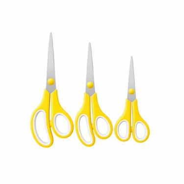 Imagem de Kit com 3 Tesouras para Corte de Tecido, Papel, Plástico e Borracha, 19,5cm, 22cm e 14cm (Amarelo)