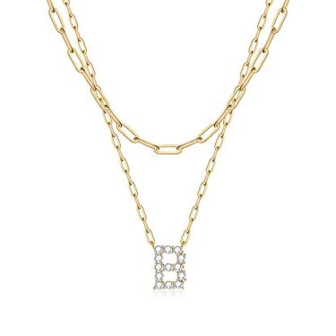 Imagem de Colar feminino com pingente de inicial delicado banhado a ouro 14K, corrente ajustável com clipe de papel, zircônia cúbica, letra A-Z, joias femininas, presentes de aniversário personalizados, 14/18+
