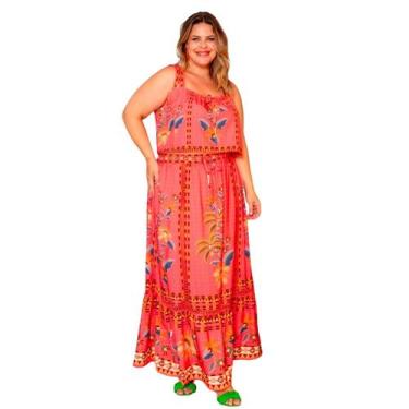 Imagem de Conjunto plus size feminino estampa floral bluse e saia casual chique 