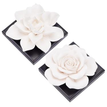 Imagem de INFUNLY 2 peças de difusor de óleo essencial de rosa branca, mini difusores de aromaterapia de cerâmica, kit de ornamentos de ar de aroma de óleo essencial difusor de flores passivas para sala de