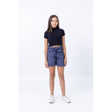 Imagem de Short Jeans Infantil Menina Nicktoia com Cinto e Bolso, Azul, 16