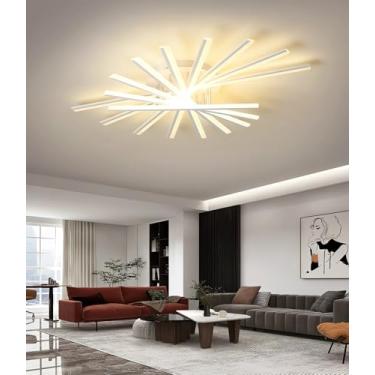 Imagem de Luminária de teto LED moderna e regulável com controle remoto para sala de estar, quarto, sala de jantar e cozinha (branca, 9 lâmpadas)