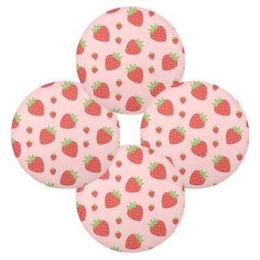 Imagem de Wassud Jogo americano conjunto de 4 tapetes de mesa redondos de morango para cozinha e jantar, lavável, resistente ao calor, decoração de mesa 39 cm