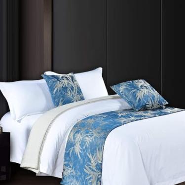Imagem de HSTANGKY Colcha de cama de hotel, lençol, jacquard de poliéster, decorações, luxuosa, confortável, toalha de cama sem desbotamento, protetor de cama para solteiro, queen king, tamanho azul||50 x 180