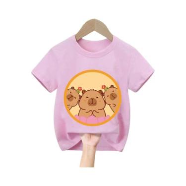 Imagem de Camiseta Infantil De Manga Curta Com Estampa De Capivara Fofa Para Men