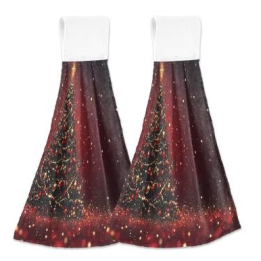 Imagem de Blueangle 2 peças de toalhas de amarrar penduradas em árvore de Natal com estrelas brilhantes toalha de mão toalha de mão absorvente de veludo coral macio pano para cozinha e banheiro (705)