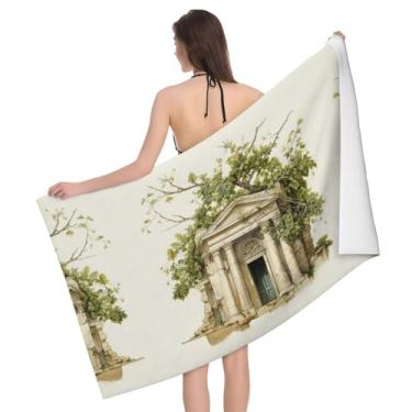 Imagem de XLLingL Edifício antigo com ramo de oliveira romano e impressão grega, toalhas de banheiro absorventes leves, toalhas corporais de luxo, toalhas esportivas, toalhas de ioga, toalhas de spa