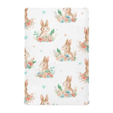 Imagem de SEHANY Lençol de berço de coelho fofo para meninos e meninas, macio, respirável, elástico, lençol com elástico padrão para bebês de 27 x 99 cm