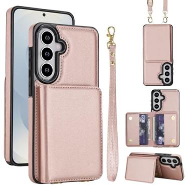 Imagem de Capa de telefone carteira de couro PU para Samsung Galaxy S26, 4 compartimentos para cartão e 2 compartimentos para dinheiro, bloqueio RFID, alça destacável, capa com suporte antiarranhões e à prova