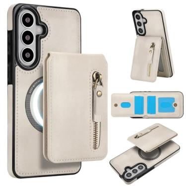 Imagem de Capa para Samsung Galaxy S26 Plus removível compatível com Magsafe sem fio com suporte para cartão, bolso com zíper, suporte 2 em 1 à prova de choque (branca)