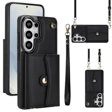 Imagem de Capa carteira para Samsung Galaxy S26 Ultra com compartimentos para cartões e proteção RFID, capa fólio de couro fina com alça de pulso, suporte e proteção total contra quedas para mulheres e homens