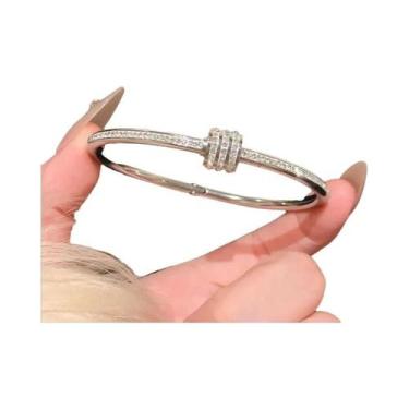 Imagem de Pulseira Feminina De Aço Titânio Prateado Com Zircônia, Clássica E Ele