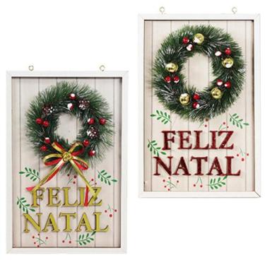 Imagem de Quadro De Madeira Feliz Natal Com Guirlanda 30X20cm - Rio Master